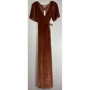 New Baltic Born Rust Velvet Wrap Maxi Dress Gown Flutter Sleeve Formal M 2112